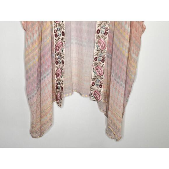 Soft Surroundings Floral Watercolor Kimono Shawl Cardigan Pastel Pink Women L/XL - Picture 5 of 10